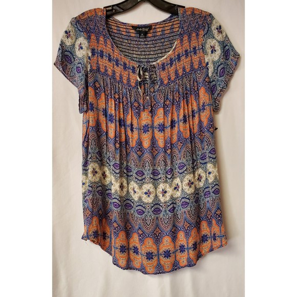 Lucky Brand Womens Shirred Bodice Blouse Size Medium - Picture 1 of 4
